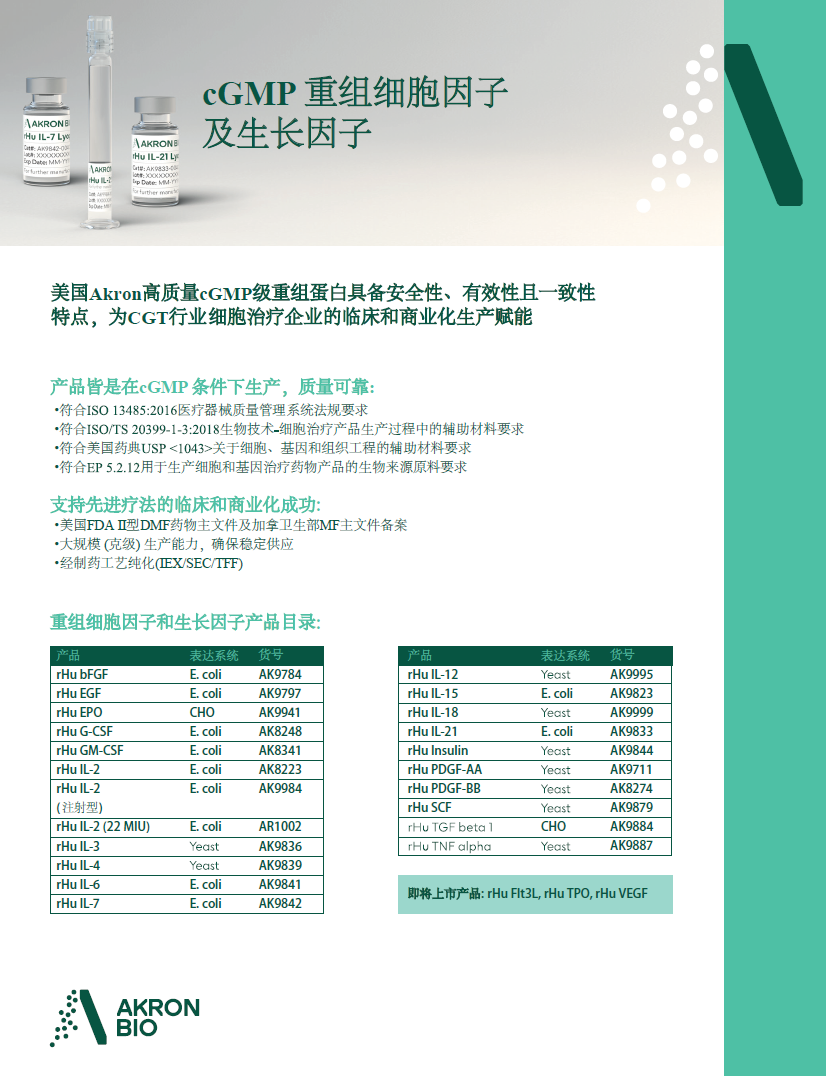 Akron cGMP 重组细胞因子/生长因子