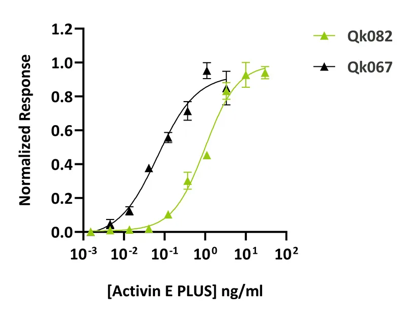 Human Activin E (Avi-tag) (Qk082)与Human Activin E（Qk067）的活性对比