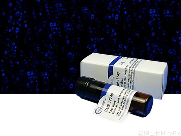 Polysciences Fast Blue（Product No.17740）与蓝色荧光标记示意图